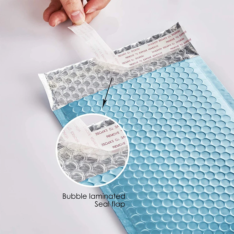 
[Free Shipping]metallic foil light blue custom logo padded bubble envelopes shipping packaging poly bubble mailer 