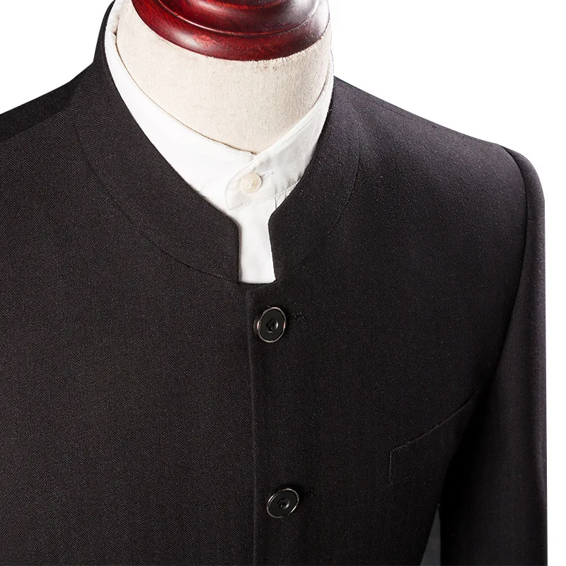 2020 latest design wholesale mens business wedding suits trajes de hombre Chinese mandarin stand collars suits for men
