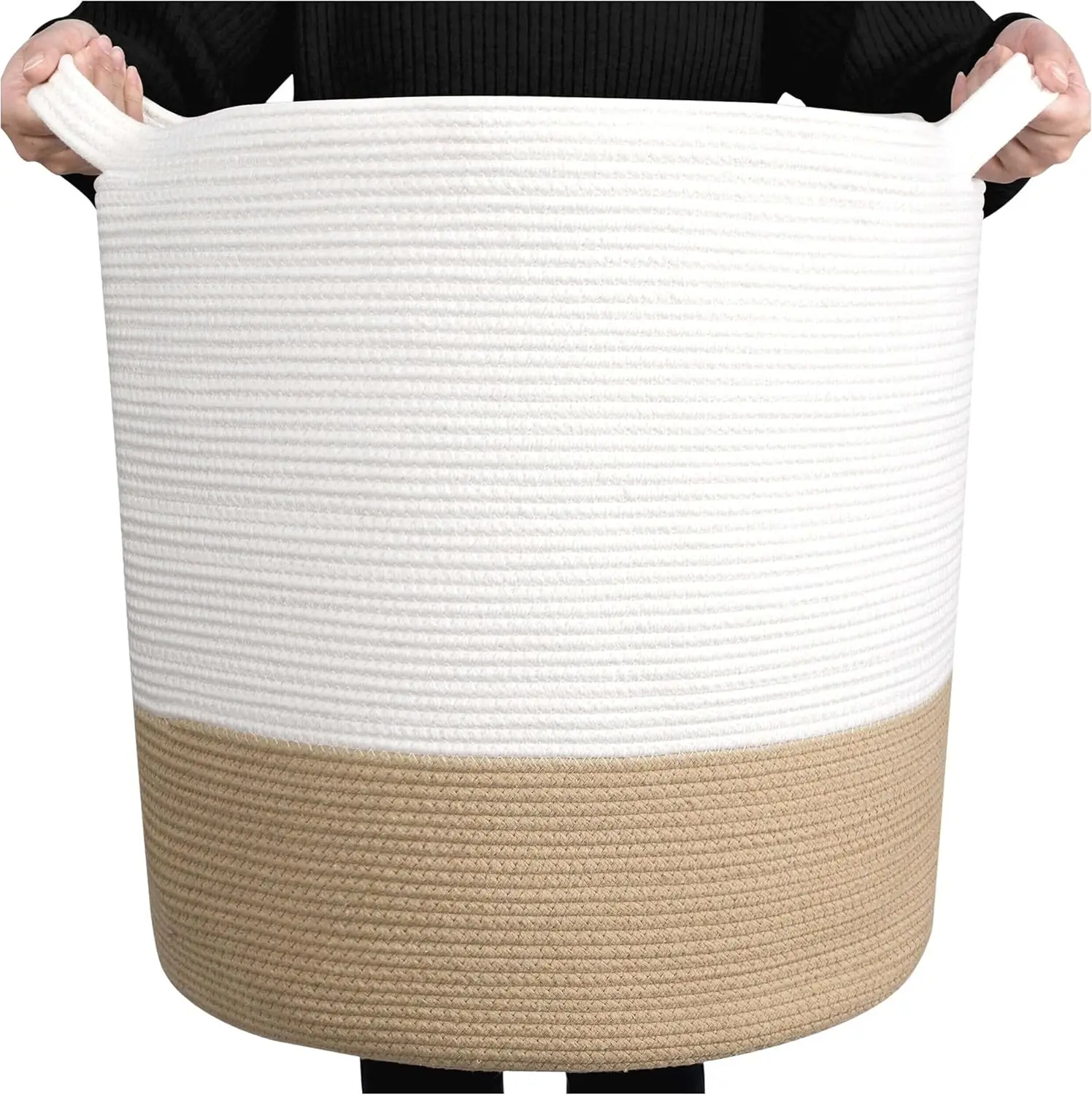 AMZ Hot Selling 100% Natural Cotton Rope Basket Woven Large Basket Blanket Living Room Toy Large Cotton Rope Basket