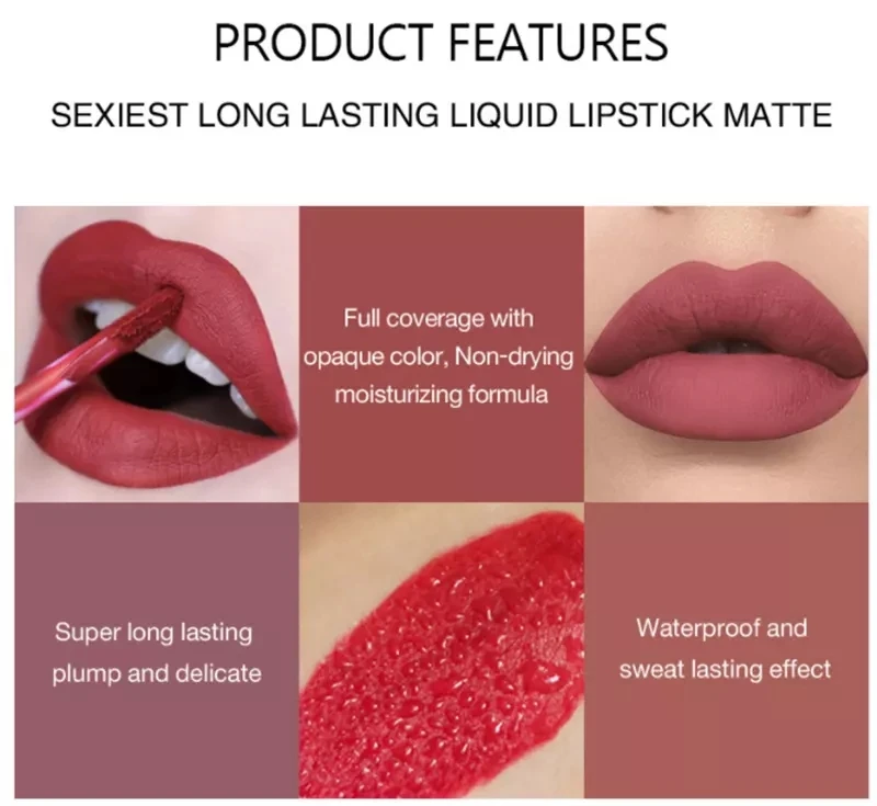 Trendy  Custom 6 Colors Matte Lip Gloss Glaze Set Non Stick Waterproof Vegan long Lasting Matt Liquid lipstick Makeup Kit Box