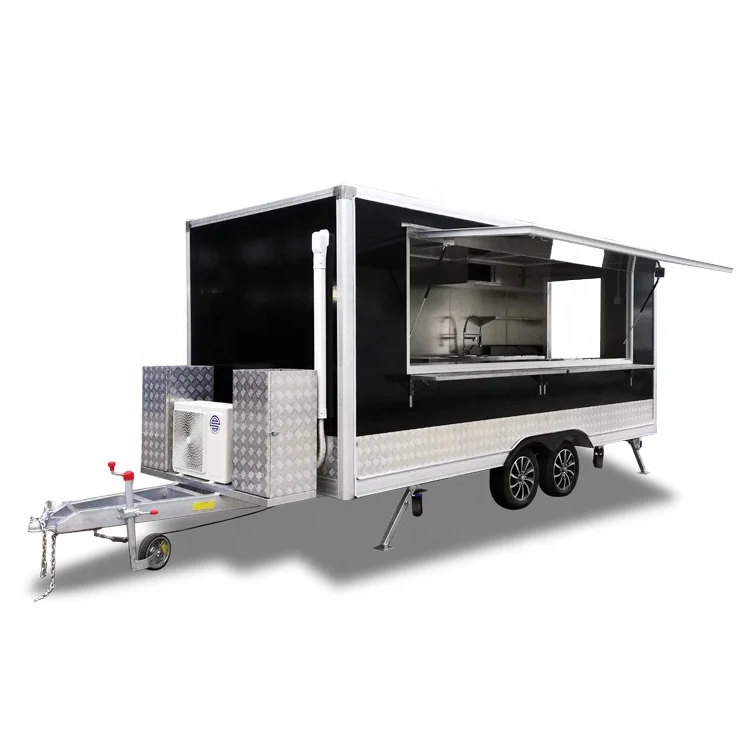 
UKUNG traditional square street side snack trailer, strong mobile food truck with the whole piece 50mm thickness wall 