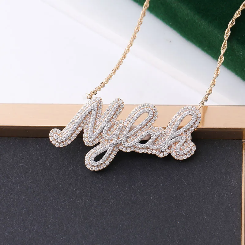 Fashion Name Plate Necklace Custom Jewelry 925 Sterling Silver 14K 18K Gold Moissanite Diamond Necklace Jewelry Set For Woman