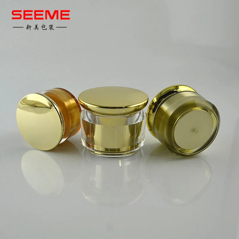 Golden Face Cream Jar Cream Acrylic Jar with Quality Cover 15ml 30ml 50ml Plastic Cosmetic Jar Skin Care Cream Cosmetic Packing