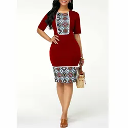 F0658 New style summer custom business dress ethnic clothing print sexy midi ladies dress plus size career office dress