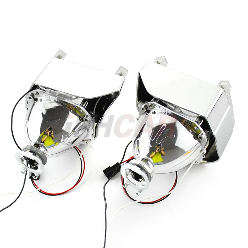 iPHCAR  35W High Low Beam HID Bi Xenon Projector Lens with  LED Light Guide Angel Eyes Shroud Kit for 12V Automobile Headlight