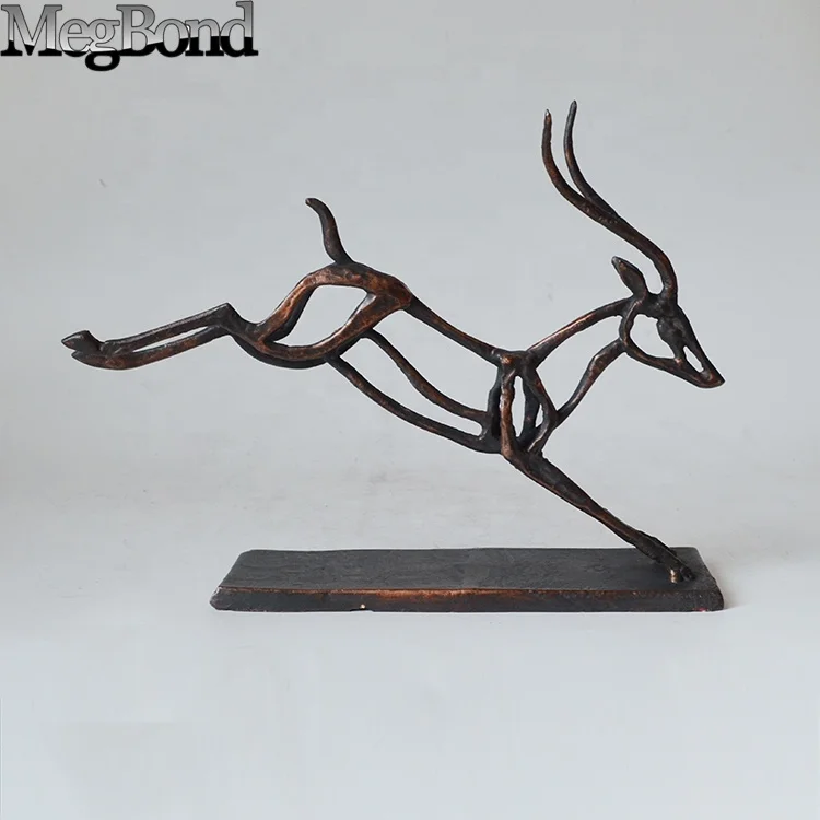 Cast iron metal animal antique brass antelope sculpture,  abstract deer figurine for home decor