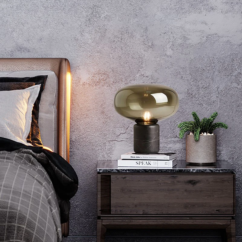 
Nordic Modern Design Marble Glass Cognac Smoke Gray Small Decorative Creative Bedside Table Lamp Light for Bedroom Living Room 