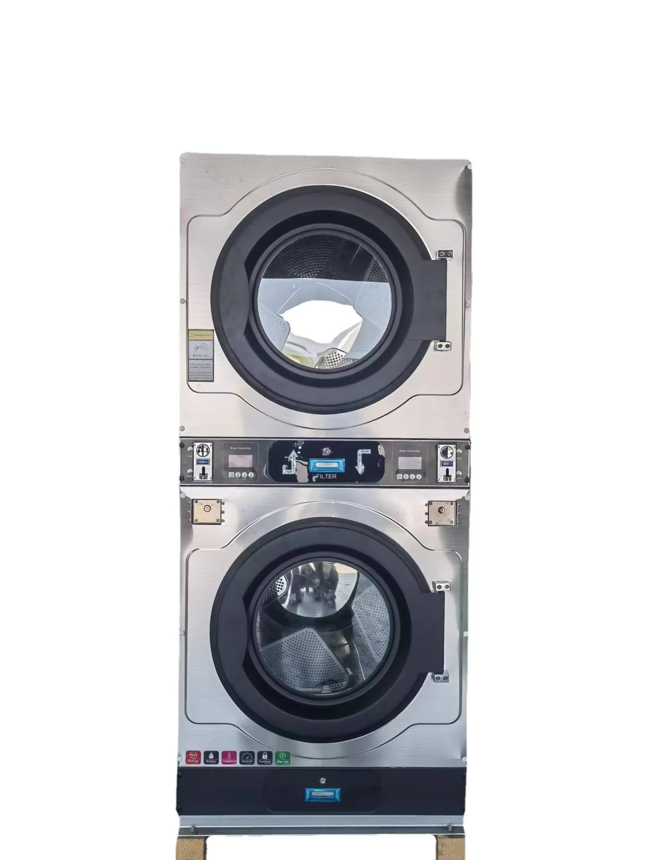 Commercial Self-service laundry equipments 12KG coin-operated Stack Dryer Combo washer for Hotel factory laundry Hospital