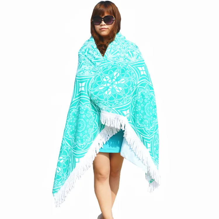 Custom 100% cotton Funny game printed velour beach towel with tassels