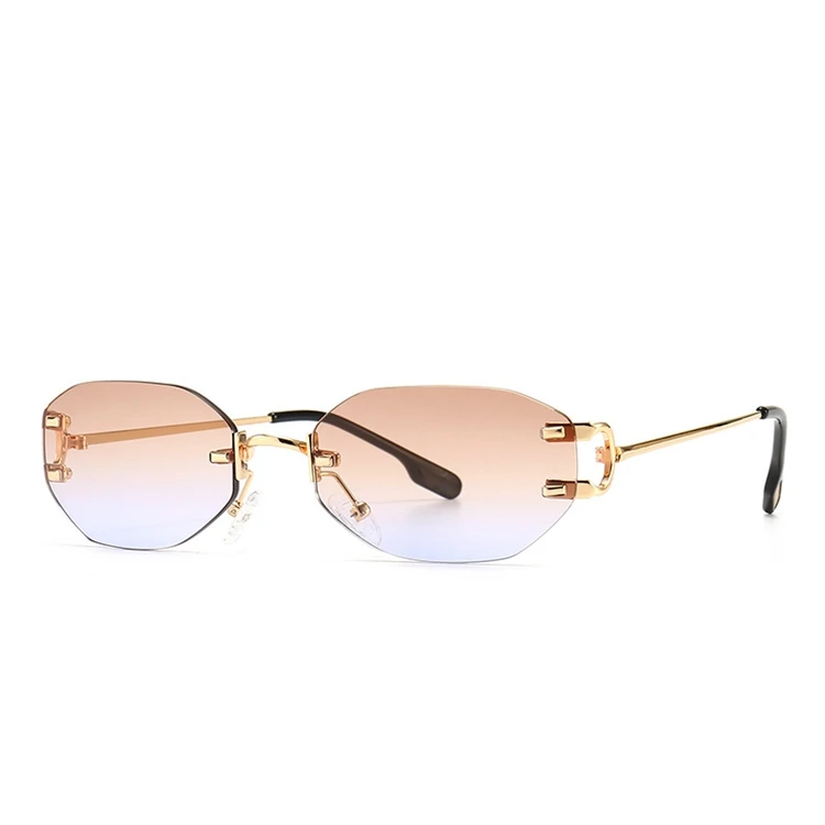 Vintage Frame Glasses Brand Flat Top One-Piece Trendy Fashion Men 2021 Design New Rimless Narrow Lens Square Sunglasses