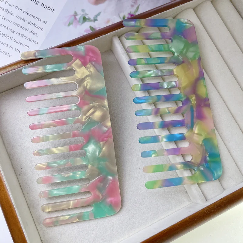 Wholesale Acetate Wide Tooth Hair Detangler Comb Colorful Eco-Friendly Hair Comb Accessories For Wet And Dry