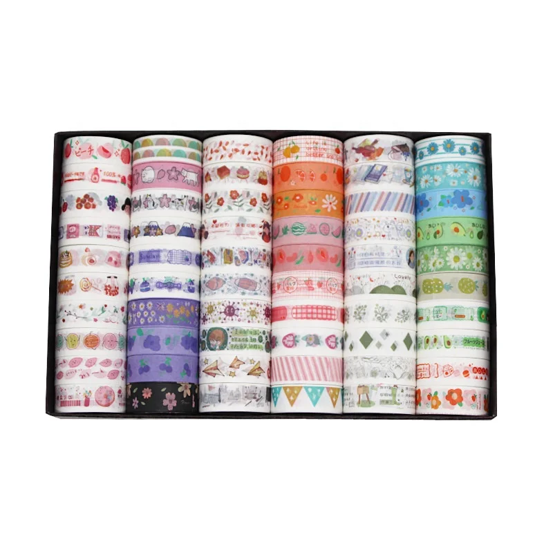 60 Rolls Washi Tape Set - 15 mm Wide Colored Masking Tape for Kids Decorative Adhesive for DIY Crafts Gift Wrapping