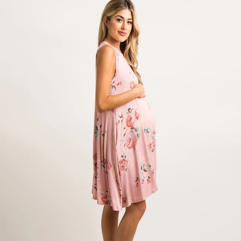 Hot Selling  Sleeveless Women Faux Wrap Nursing Dresses Gowns Maternity Clothing