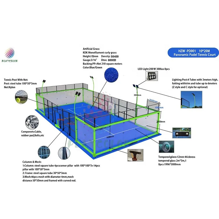 Good quality padel court outdoor 10x20M Panoramic court