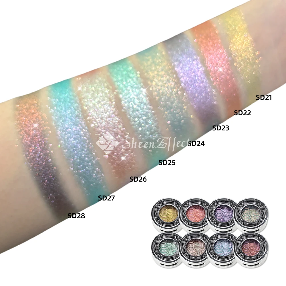 Wholesale cosmetics makeup your logo holographic holo single private label high pigmentation duo chrome multichrome eyeshadow