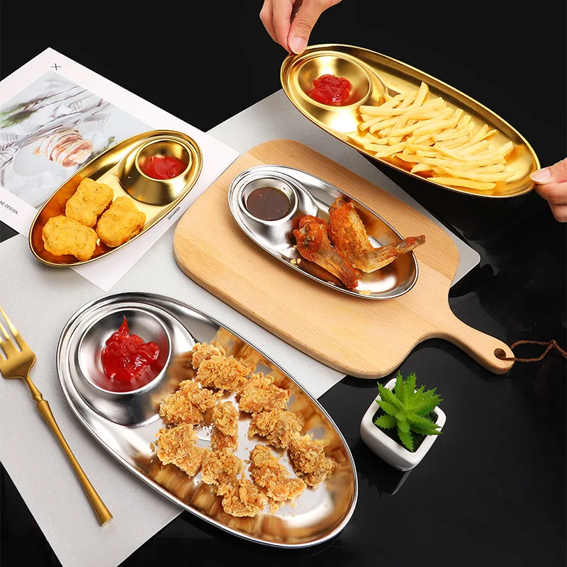 304 Stainless Steel Snack Plates Dinner Plates Camping Dishes Snack Tray  Family Party Restaurant Kitchen BBQ Metal Dinner Plate