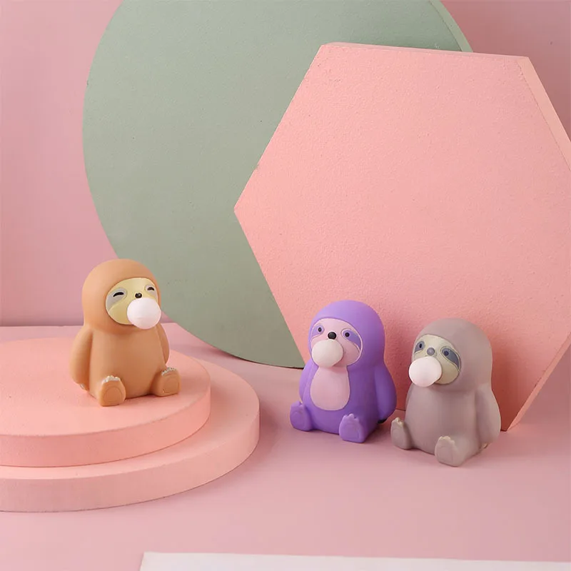 Wowei Cute Animal Anti-Stress Ball Decompression Sloth Blowing Bubbles Toys Soft Sticky Squishi Stress Relief Toys Gift