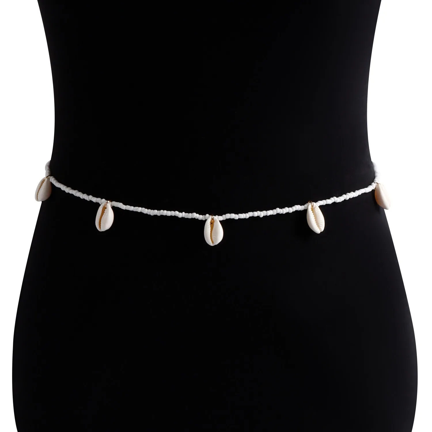 Fashion simple white rice beads beach shell waist chain Bikini Spice Beach waist chain N2406040