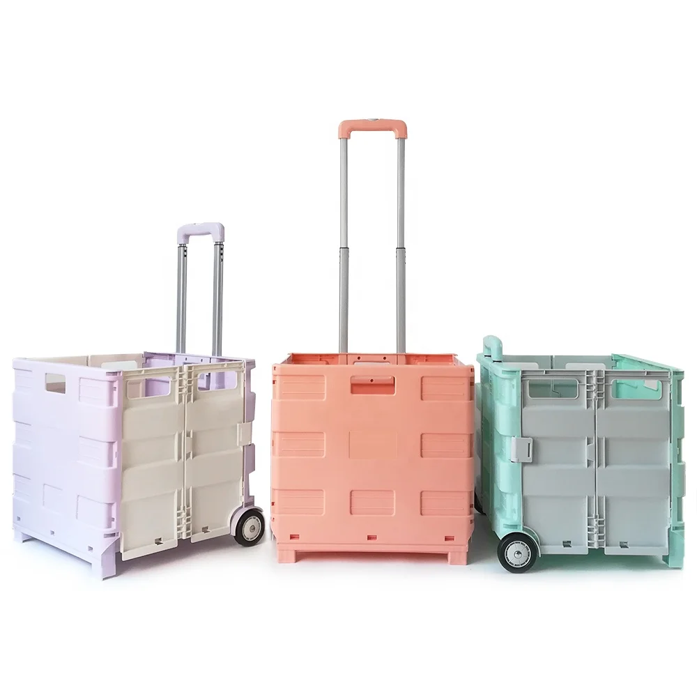 Plastic Large Trolley Plastic Folding Cart Trolley China Plastic Supermarket Large Folding Shopping Trolley Cart With 2 wheels