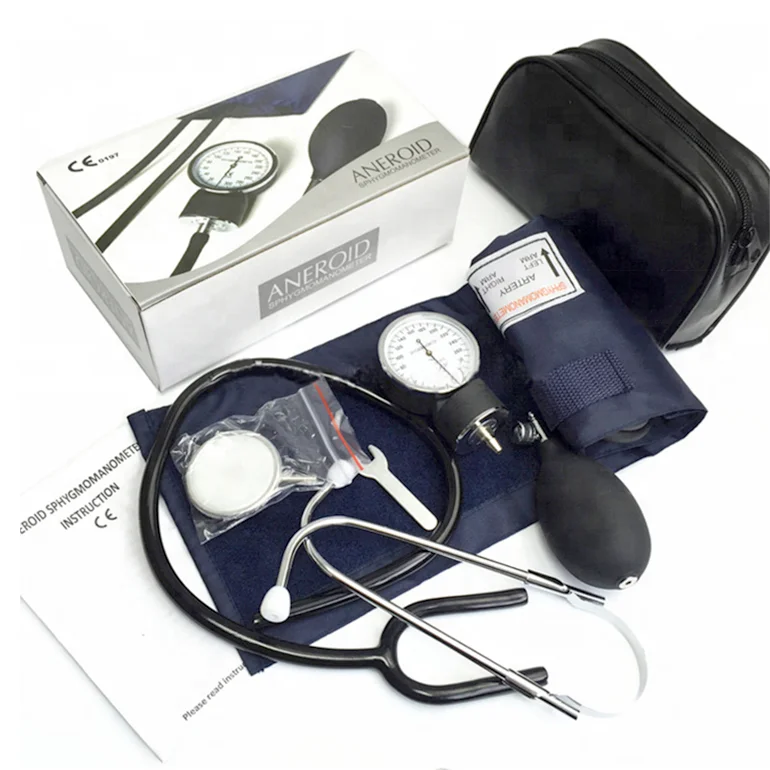 Accurate Manual BP Machine Aneroid Sphygmomanometer with Single or Dual Head Stethoscope Black Medical Device CE Manuel 3 Years