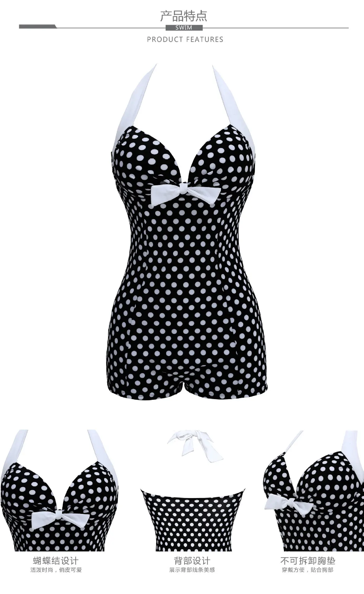 
2020 new Black and white dot bikini conservative ladies cherry plus size swimwear women one piece swimsuit 
