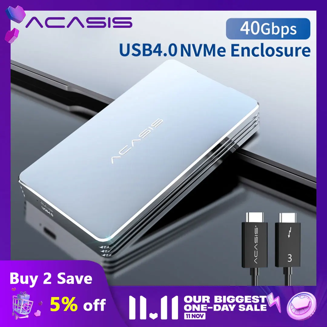 ACASIS USB 4.0 M.2 Nvme Enclosure 40Gbps NVME M.2 SSD PCI-E M-Key Solid State Drive External Aluminum shell Enclosure