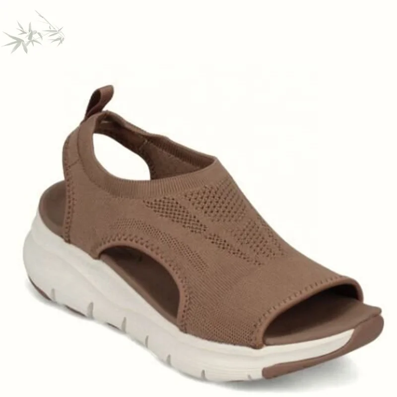 Top quality customized women open-toed shoes wide front slide-on mesh Wedges sandals