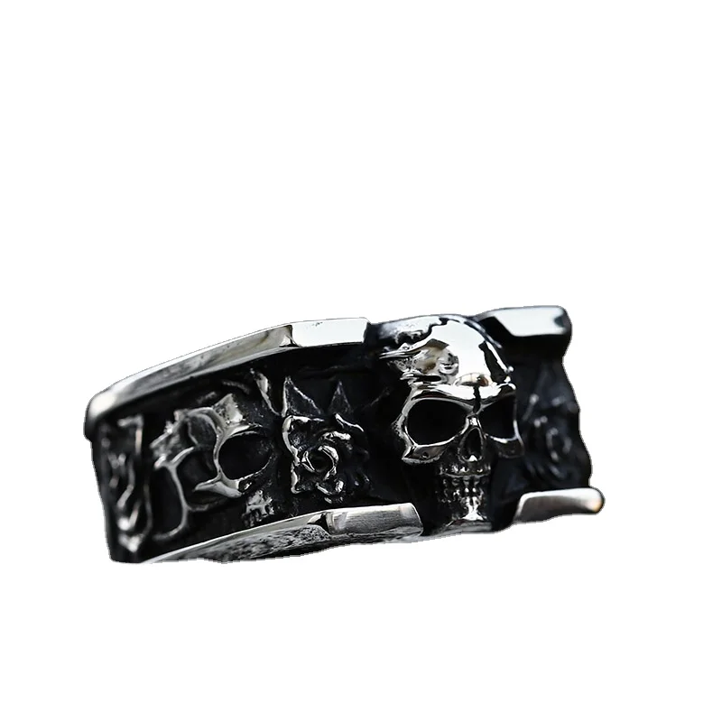 SS8-899R Stainless Steel Men Rings Domineering Simple Hiphop Skull Devil Punk Gothic Ring For Biker Boy Creativity Gift