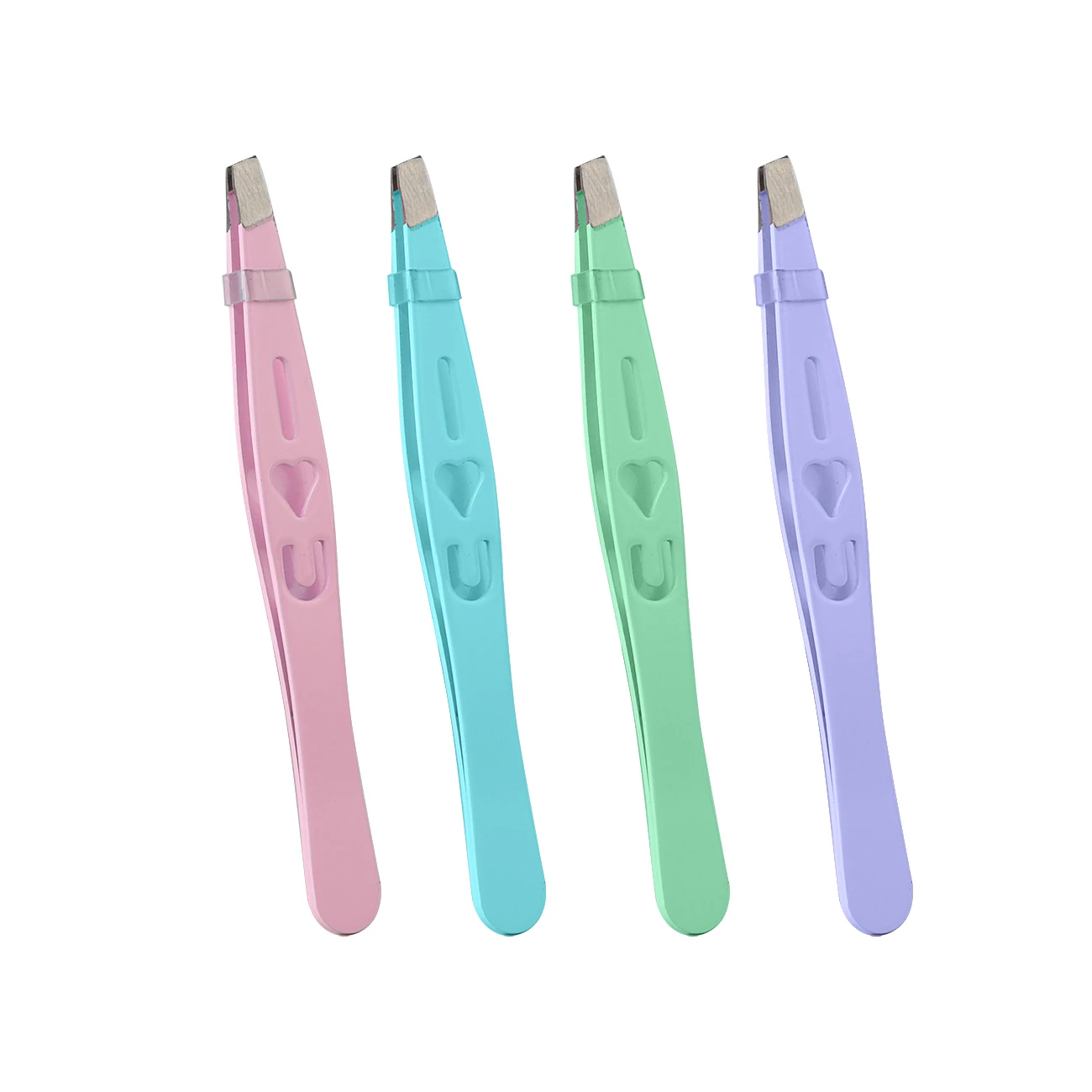 Durable Stainless-Steel Colorful Slanted Love Font Eyebrow Tweezers Spray-painted Colorful Heart Shape Clamps