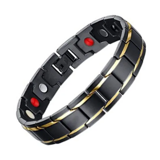 Mens Black Plated Magnetic Stainless Steel Bracelets