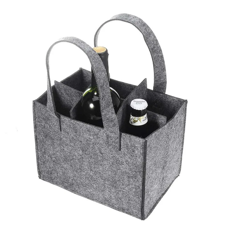 Dark Gray Reusable Wine Bottle Carriers 6 bottles Felt Wine Bottle Tote bag