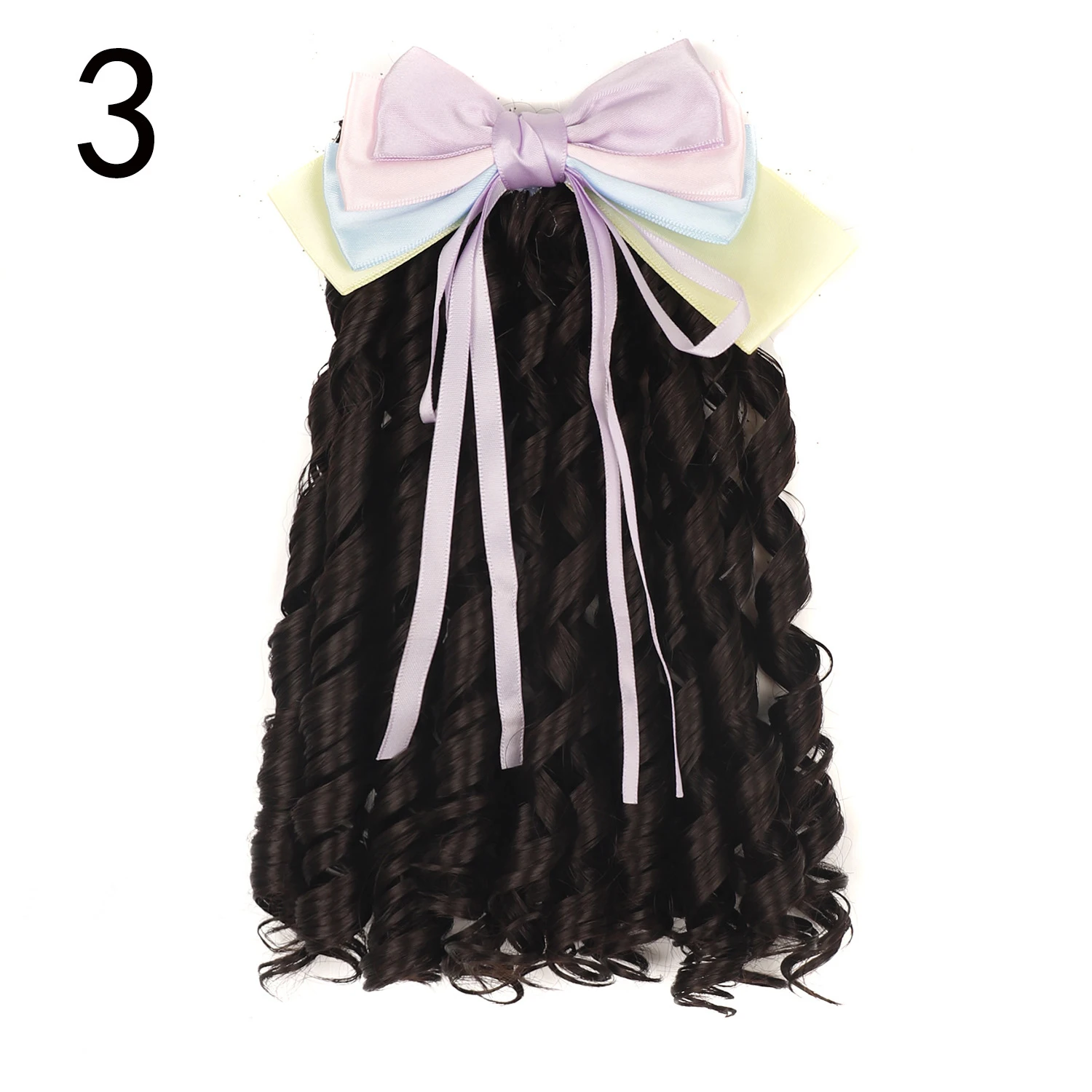 Synthetic Black Princess Curly Wig Hairpieces Hair Spiral Bouncy Curly 8 Inch Kids Ponytail With Bow For Girl Hair Accessories