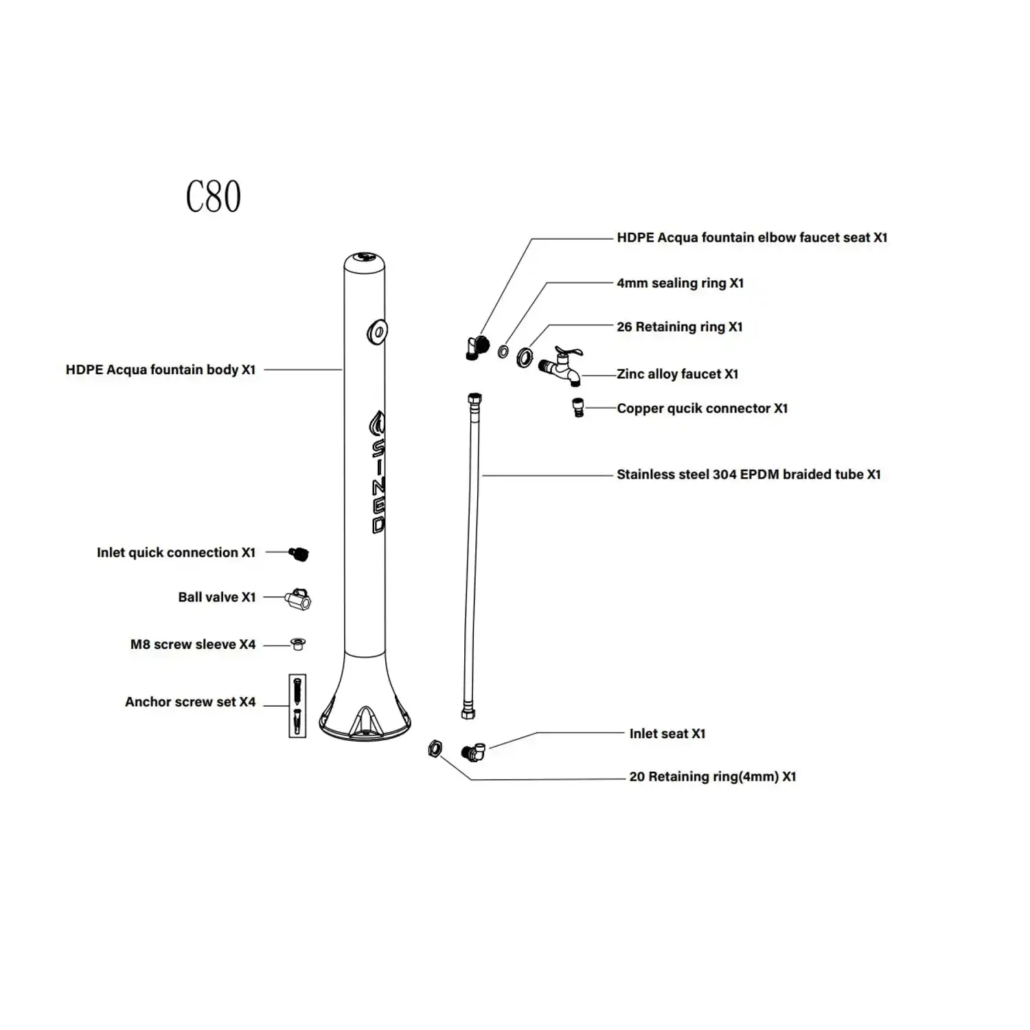 Great Quality Italian Style Durable Luxury Sined Polyethylene Black Water Fountain For Garden