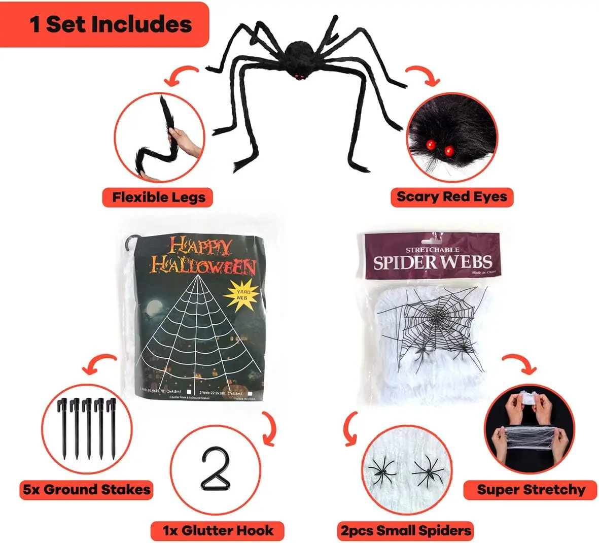 Halloween Decorations Secret Party Ghost Magnator Cotton Mesh Tulle Sticky Giant Spider-Man Shooter Web