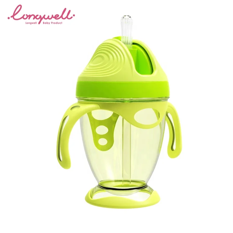 Чашки, бутылки для детей, оптовая продажа, не содержит Бисфенол А, чашка для тренировок, пластиковая трубочка, двойная ручка, OEM, Пользовательский логотип PP с силиконовым силиконом