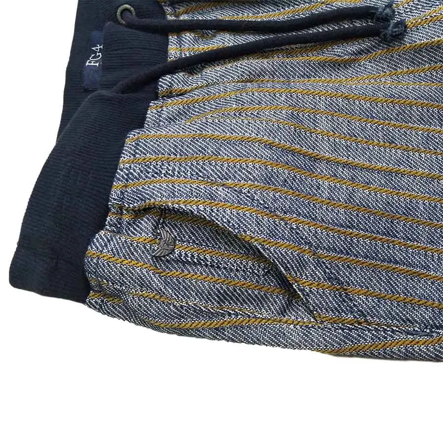 
children kids boy Premium yarnd dyed herringbone stripe cotton twill casual bermuda elastic wais tband shorts with drawcords 