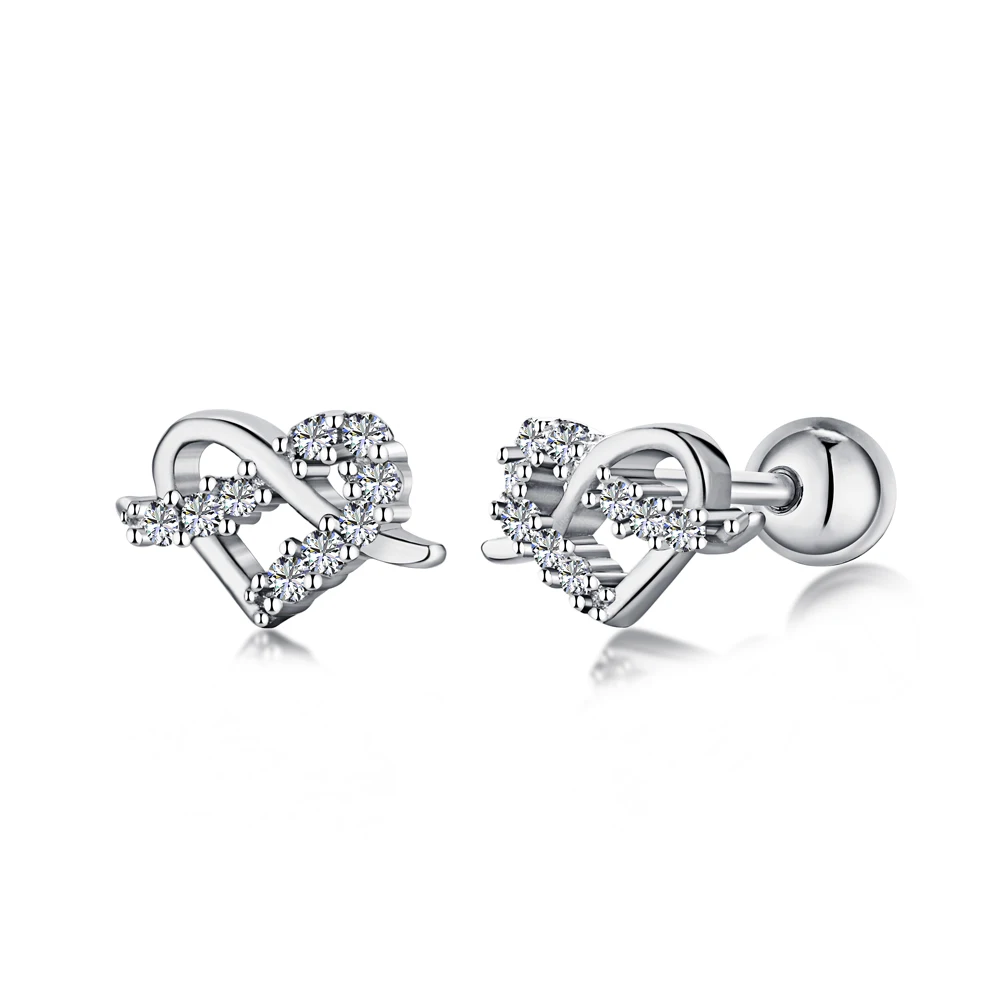 Dylam 925 Sterling Silver Tiny Cute Female Love Ear Studs Post Minimalist Earrings Hoop Earrings Heart Stud Earrings Heart