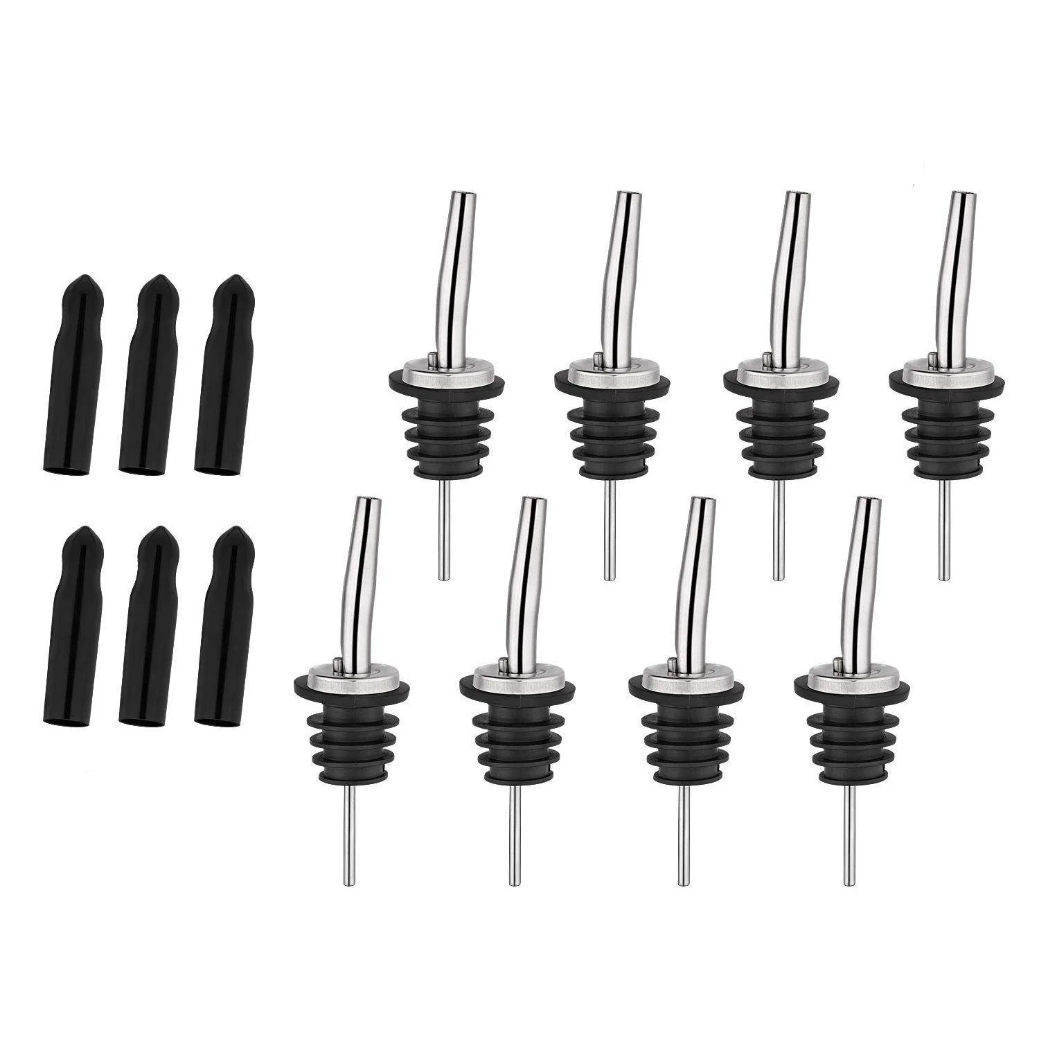 Stainless Steel Classic Bottle Pourers with Rubber Dust Cap, Speed Wine Bottle Pourer for Liquor Bottle, Oil Bottles