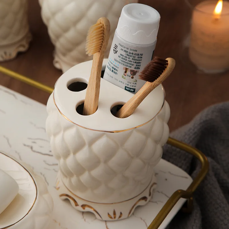 Luxury New Design White Ceramic Bathroom Accessories Sets For Hotel Household Bathroom Sets for sale