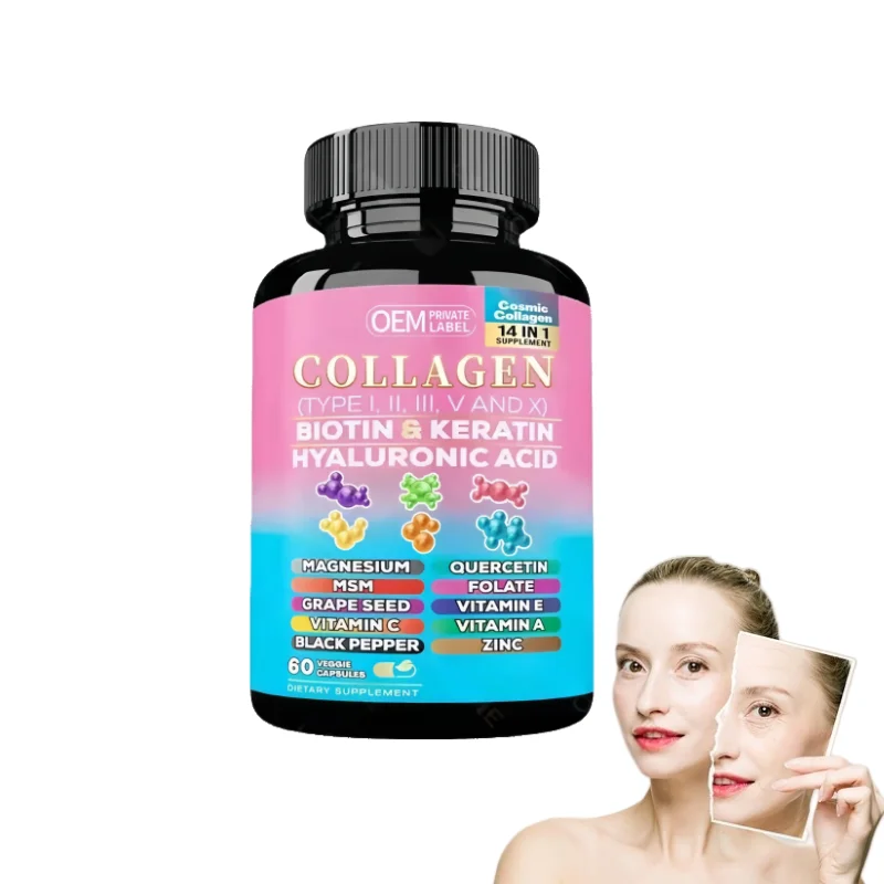Collagen 14 in 1 Biotin Keratin Hyaluronic Acid capsules with Multivitamins and Zinc for skin hair Nails and joint