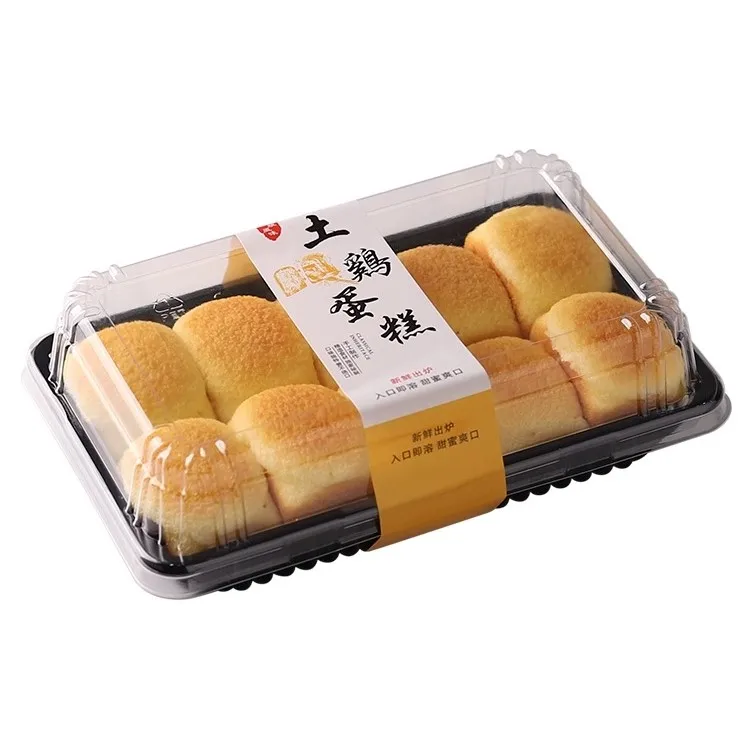 Transparent Cover with Black Bottom Rectangular Dessert Bread Blister Baking Packaging Box for Food Cake