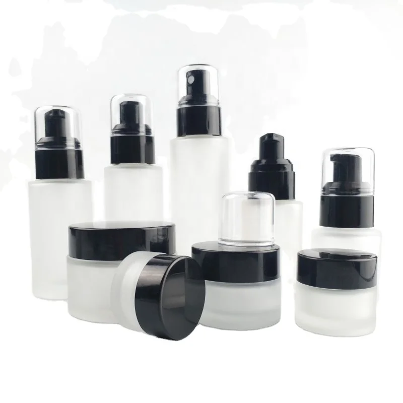 quality cosmetic packaging frosted clear glass body lotion pump spray bottle jar containers