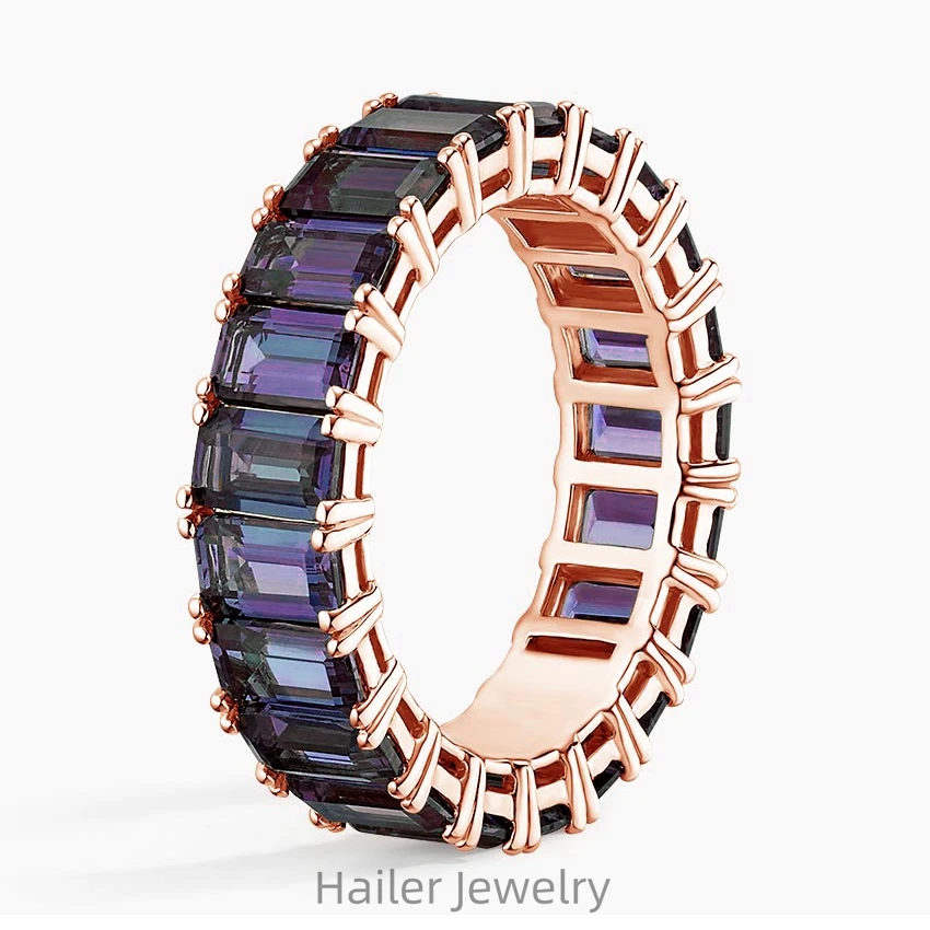 Alexandrite baguette eternity wedding band jewelry gemstone bulk 925 sterling silver rings for women