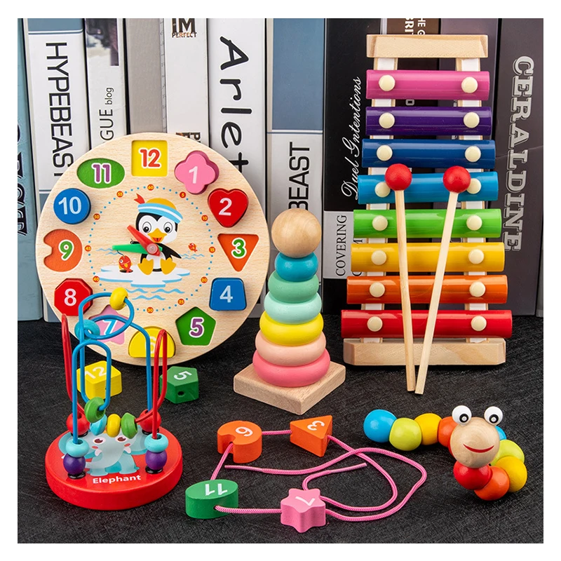 Baby Wooden Toys Rainbow Building Blocks Music Pattern Learning Montessori Educational Toys