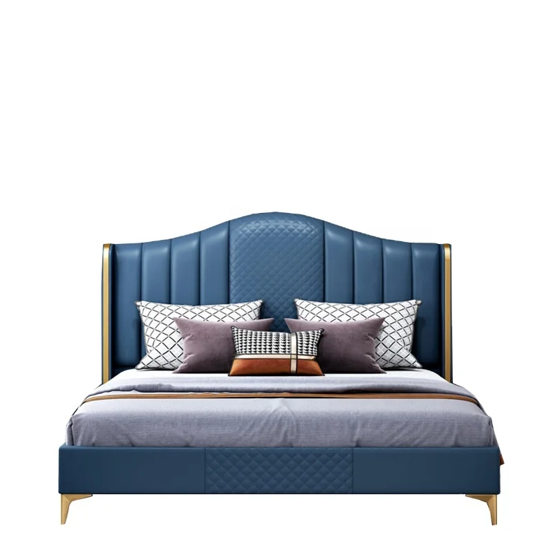 
European light luxury postmodern simple wind leather art bed master bedroom wedding double bed like high end soft furniture 