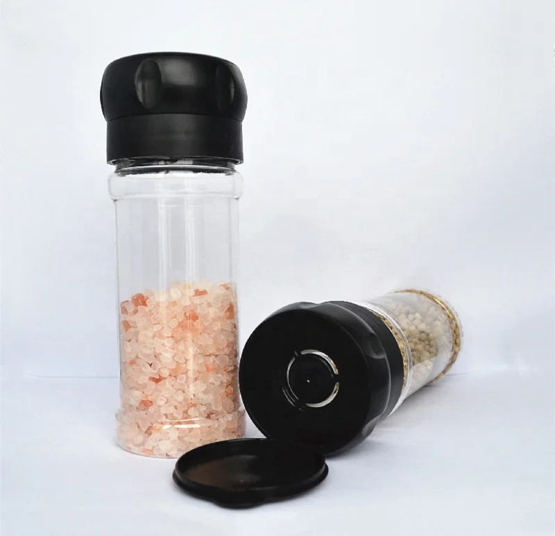 Spice Grinder Ceramic Core Sea Salt Grinder Cap Pepper Mill with 8oz 240ml PET Plastic Shaker Bottle Empty Jar