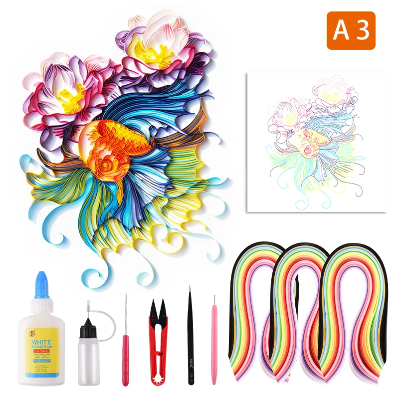 Charming Paper Filigree Painting with Frame Unquilling Quilling Kit Painting Colorful Paper Strips Paper Quilling Kit with Tools