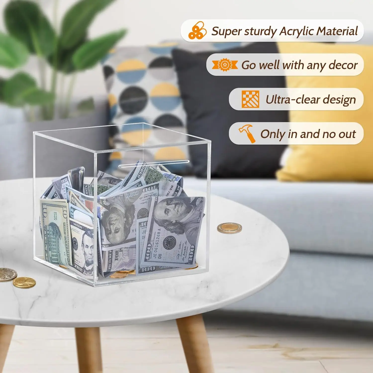 Break to Open Cash Saving Coin Change Jar Clear Piggy Bank Money Saving Box Acrylic Piggy Bank for Kids Adults