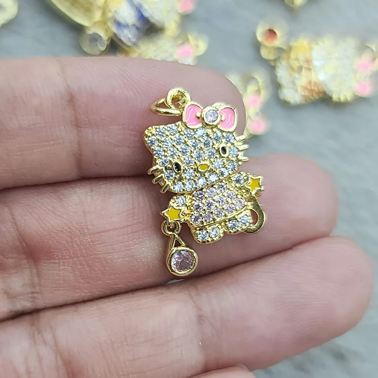 CZ8969 Dainty 18k Gold Plated Cute CZ Micro pave Multi Colored Enamel Cat Zodiac 12 Constellations Charm Pendants
