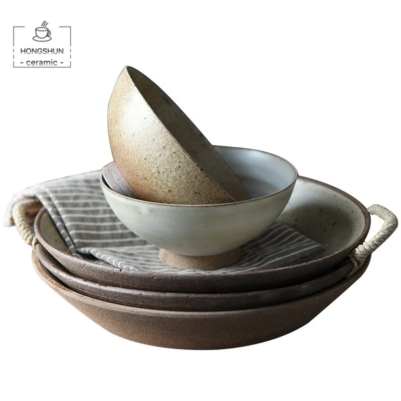 Скандинавская керамическая посуда в стиле ретро, глубокая тарелка из пеньковой веревки, керамическая большая тарелка для супа, Салатница